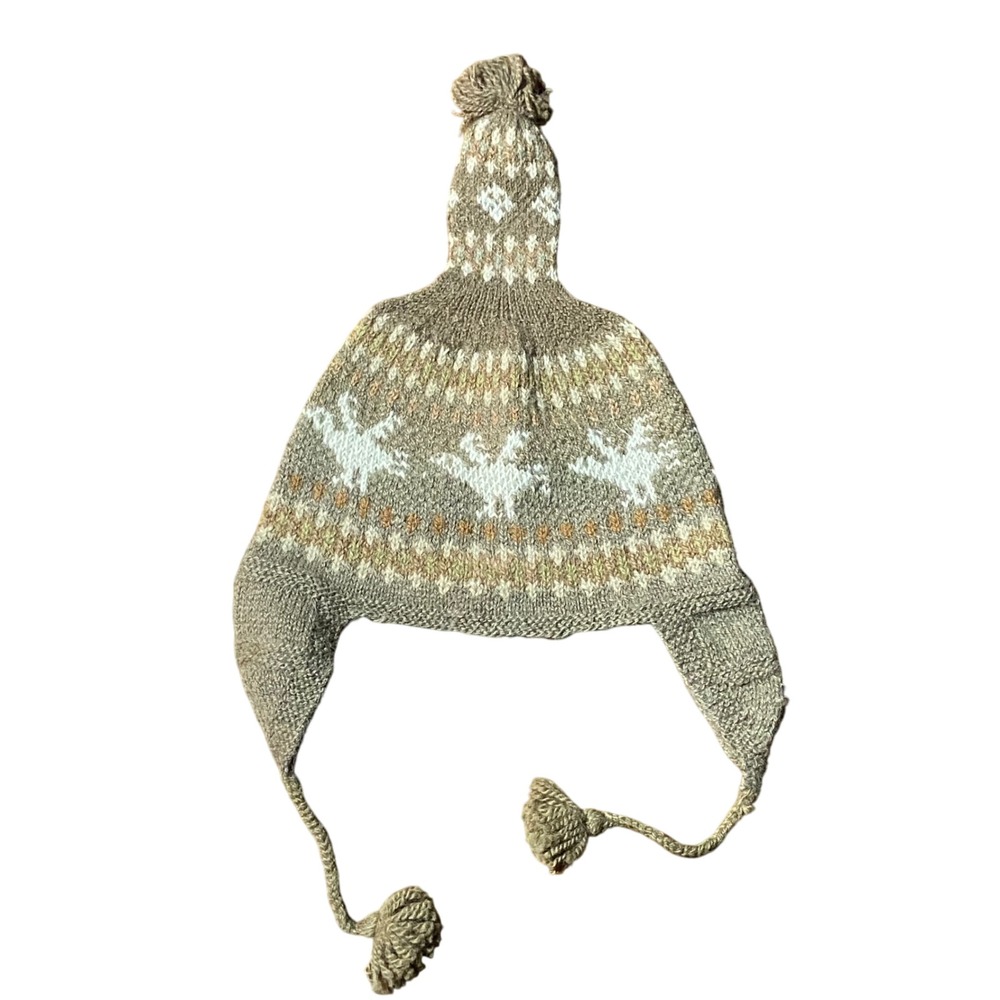 Artesania Sorata Kids Alpaca Trapper Hat with Tassels Fair Isle‎ Deer Pattern